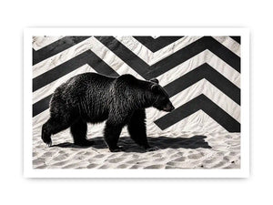 Black bear monochrome wall art with geometric background modern canvas for living room office decor