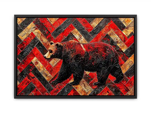 Red black bear abstract wall art with textured geometric pattern modern canvas for living room office decor