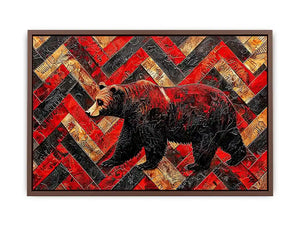 Red black bear abstract wall art with textured geometric pattern modern canvas for living room office decor