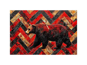 Red black bear abstract wall art with textured geometric pattern modern canvas for living room office decor