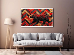 Red black bear abstract wall art with textured geometric pattern modern canvas for living room office decor