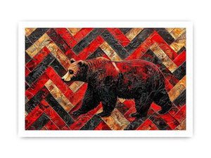 Red black bear abstract wall art with textured geometric pattern modern canvas for living room office decor