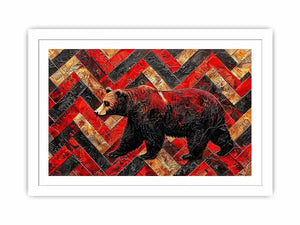 Red black bear abstract wall art with textured geometric pattern modern canvas for living room office decor