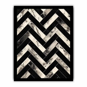 Black and white chevron geometric pattern wall art with textured design modern minimalist canvas for living room decor