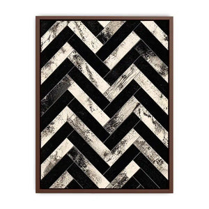 Black and white chevron geometric pattern wall art with textured design modern minimalist canvas for living room decor