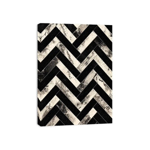Black and white chevron geometric pattern wall art with textured design modern minimalist canvas for living room decor