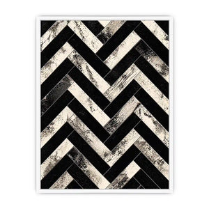Black and white chevron geometric pattern wall art with textured design modern minimalist canvas for living room decor