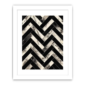 Black and white chevron geometric pattern wall art with textured design modern minimalist canvas for living room decor