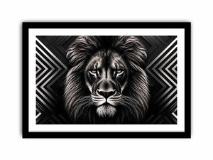 Black lion head geometric wall art modern luxury canvas for living room office decor