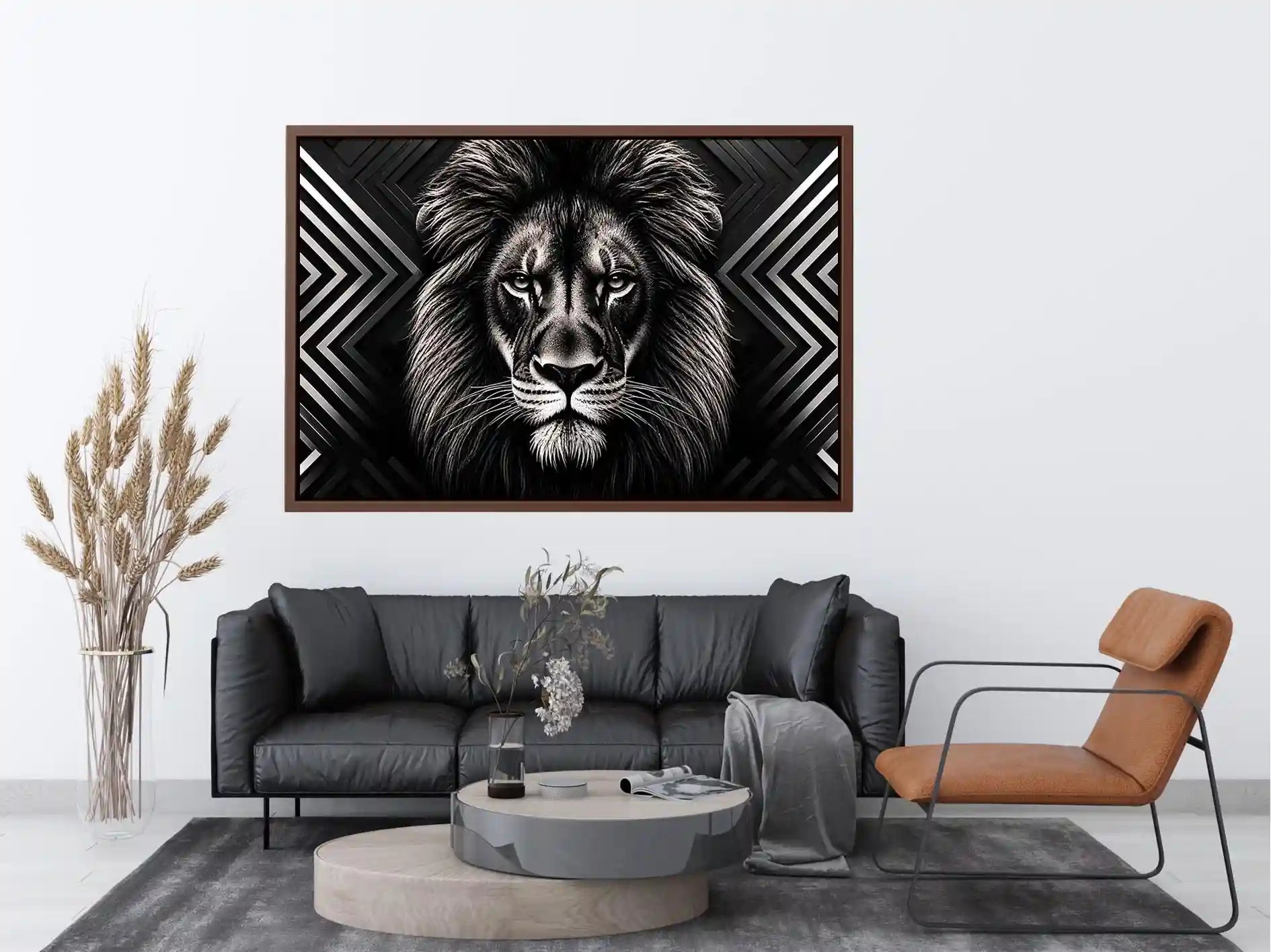Black lion head geometric wall art modern luxury canvas for living room office decor