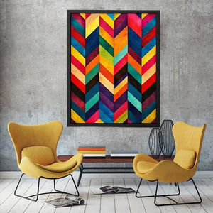 Colorful geometric chevron pattern abstract wall art modern canvas for living room office decor