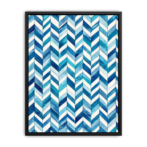 Blue and white chevron watercolor pattern wall art modern coastal canvas for bedroom living room decor
