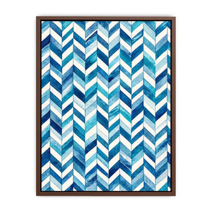 Blue and white chevron watercolor pattern wall art modern coastal canvas for bedroom living room decor