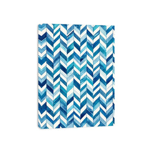 Blue and white chevron watercolor pattern wall art modern coastal canvas for bedroom living room decor