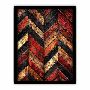 Rustic red wood chevron pattern wall art with distressed texture modern industrial canvas for living room decor