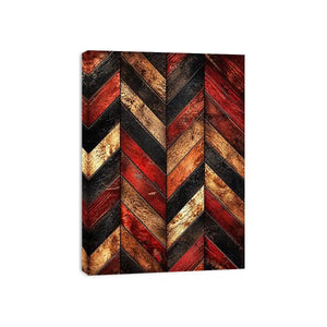 Rustic red wood chevron pattern wall art with distressed texture modern industrial canvas for living room decor
