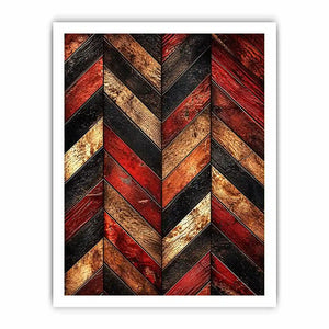 Rustic red wood chevron pattern wall art with distressed texture modern industrial canvas for living room decor