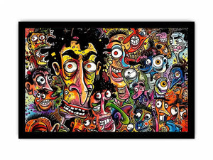 vibrant graffiti cartoon faces wall art colorful urban pop art canvas for modern interior decor