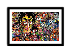 vibrant graffiti cartoon faces wall art colorful urban pop art canvas for modern interior decor