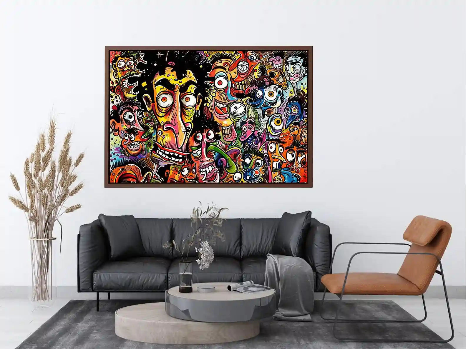 vibrant graffiti cartoon faces wall art colorful urban pop art canvas for modern interior decor