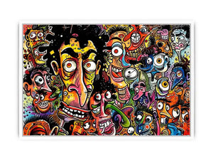 vibrant graffiti cartoon faces wall art colorful urban pop art canvas for modern interior decor