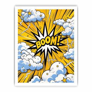 comic boom pop art wall art yellow explosion typography canvas for modern interior decor