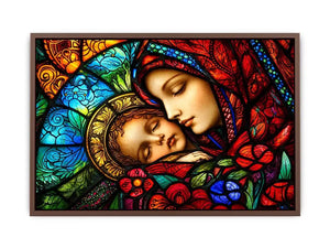 madonna and child stained glass wall art vibrant religious canvas spiritual decor for home and prayer space
