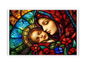 madonna and child stained glass wall art vibrant religious canvas spiritual decor for home and prayer space