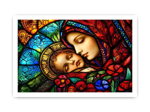 madonna and child stained glass wall art vibrant religious canvas spiritual decor for home and prayer space