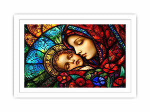 madonna and child stained glass wall art vibrant religious canvas spiritual decor for home and prayer space