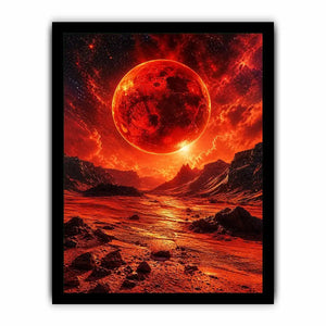 Red planet sci fi landscape wall art with dramatic sky and bold cosmic tones for modern luxury interiors