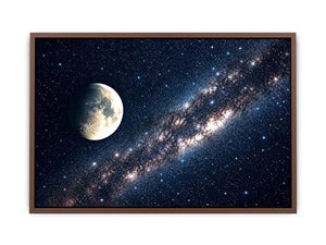 Minimal moon night sky wall art with soft stars and deep blue tones for calm modern luxury interiors