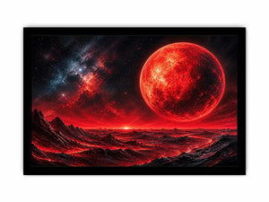 Abstract red planet landscape wall art with bold textures and dramatic cosmic tones for modern interiors