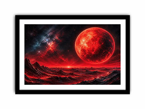 Abstract red planet landscape wall art with bold textures and dramatic cosmic tones for modern interiors