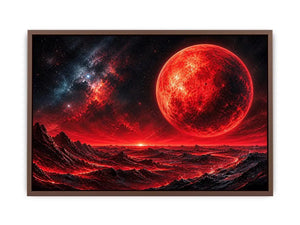 Abstract red planet landscape wall art with bold textures and dramatic cosmic tones for modern interiors