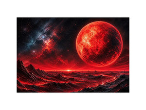 Abstract red planet landscape wall art with bold textures and dramatic cosmic tones for modern interiors