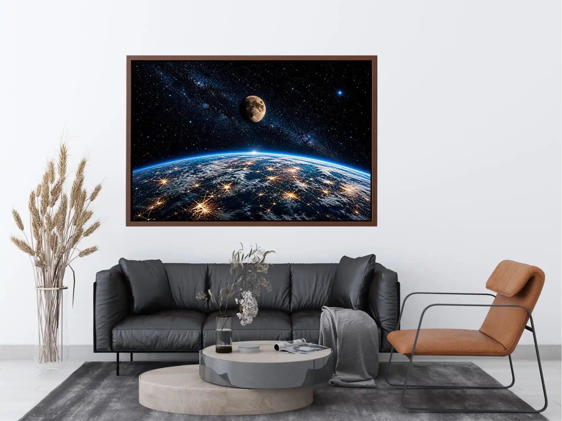 earth from space wall art canvas moon galaxy stars night sky modern cosmic decor blue black artwork