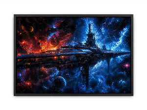 futuristic space station wall art canvas sci fi galaxy spaceship blue red cosmic digital artwork decor