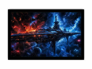 futuristic space station wall art canvas sci fi galaxy spaceship blue red cosmic digital artwork decor