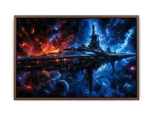 futuristic space station wall art canvas sci fi galaxy spaceship blue red cosmic digital artwork decor