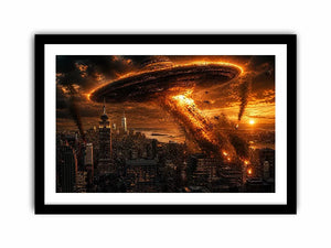 alien invasion wall art canvas spaceship city explosion sci fi apocalypse skyline dramatic artwork decor