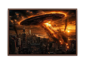alien invasion wall art canvas spaceship city explosion sci fi apocalypse skyline dramatic artwork decor