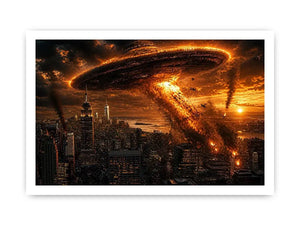 alien invasion wall art canvas spaceship city explosion sci fi apocalypse skyline dramatic artwork decor