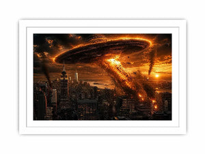 alien invasion wall art canvas spaceship city explosion sci fi apocalypse skyline dramatic artwork decor
