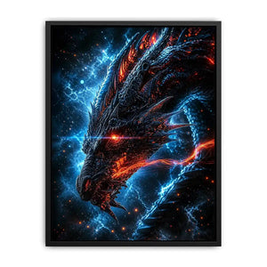 neon dragon wall art canvas fantasy creature glowing blue red sci fi digital artwork modern decor