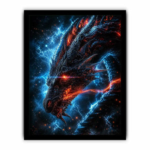 neon dragon wall art canvas fantasy creature glowing blue red sci fi digital artwork modern decor