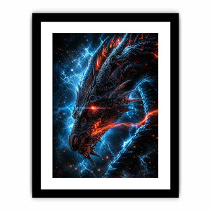 neon dragon wall art canvas fantasy creature glowing blue red sci fi digital artwork modern decor