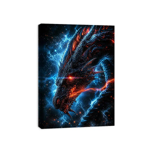 neon dragon wall art canvas fantasy creature glowing blue red sci fi digital artwork modern decor