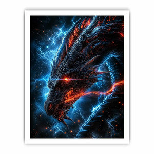 neon dragon wall art canvas fantasy creature glowing blue red sci fi digital artwork modern decor
