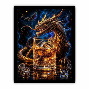 dragon whiskey wall art canvas fantasy creature glowing amber drink luxury gothic decor artwork